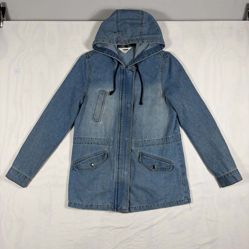 Ci Sono Hooded Denim Jacket Coat Medium Blue Wash Pockets